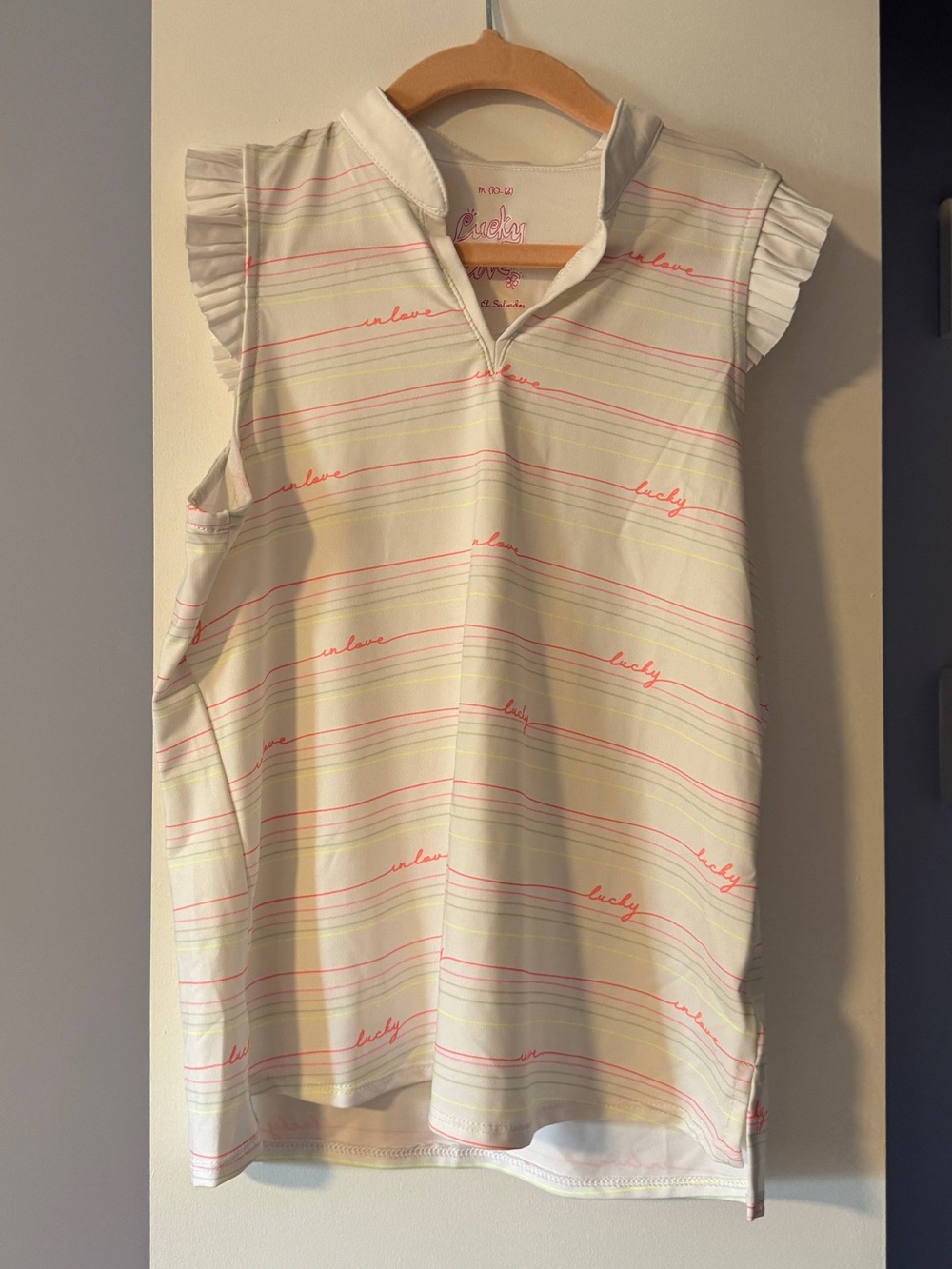Girls' white Striped Flutter-Sleeve Top - Lucky in Love Tennis top